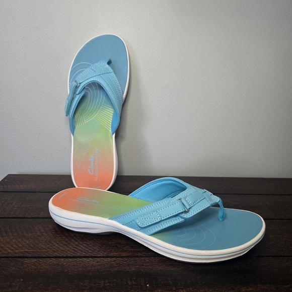 Clark's Cloudsteppers Breeze Sea Turquoise Ombre Women Flip Flop Sandals Size 9 - Picture 6 of 11